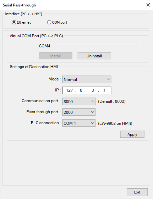 HMI Ethernet Serial Pass Through Settings